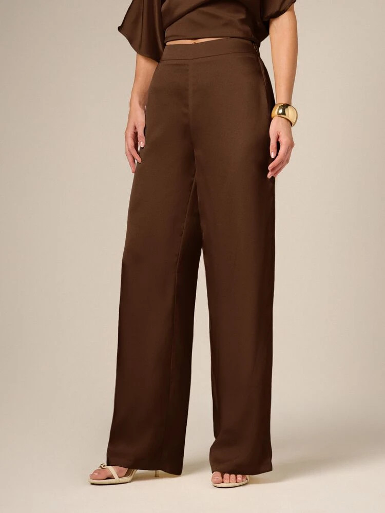 AiiRZ High Waisted Wide Leg Satin Trousers Palazzo Pants Elegant Formal Office Wear Fall Winter Fashion | SHEIN