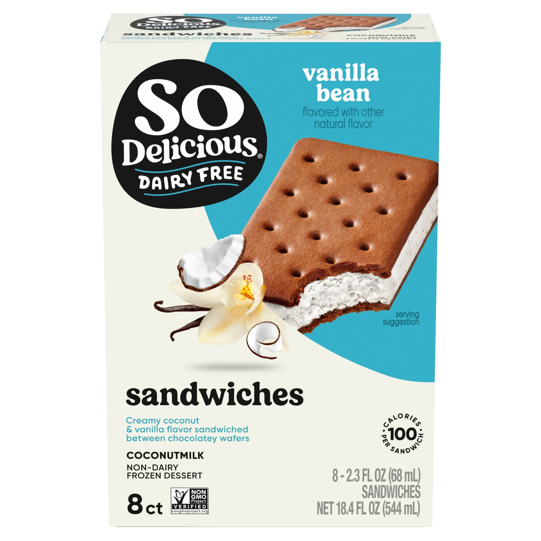 So Delicious Dairy Free Vanilla Bean Coconut Milk Frozen Dessert Sandwiches, 8 Count | Walmart (US)
