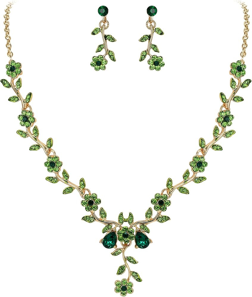 BriLove Women's Wedding Jewellery Set Vine Leaf Cluster Flower Crystal Dangle Earrings Pendant Ne... | Amazon (CA)
