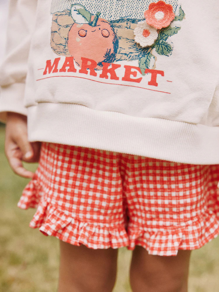 Cream Gingham Fruit Market Crew Neck Sweatshirt & Shorts Set (3mths-7yrs) | Next US