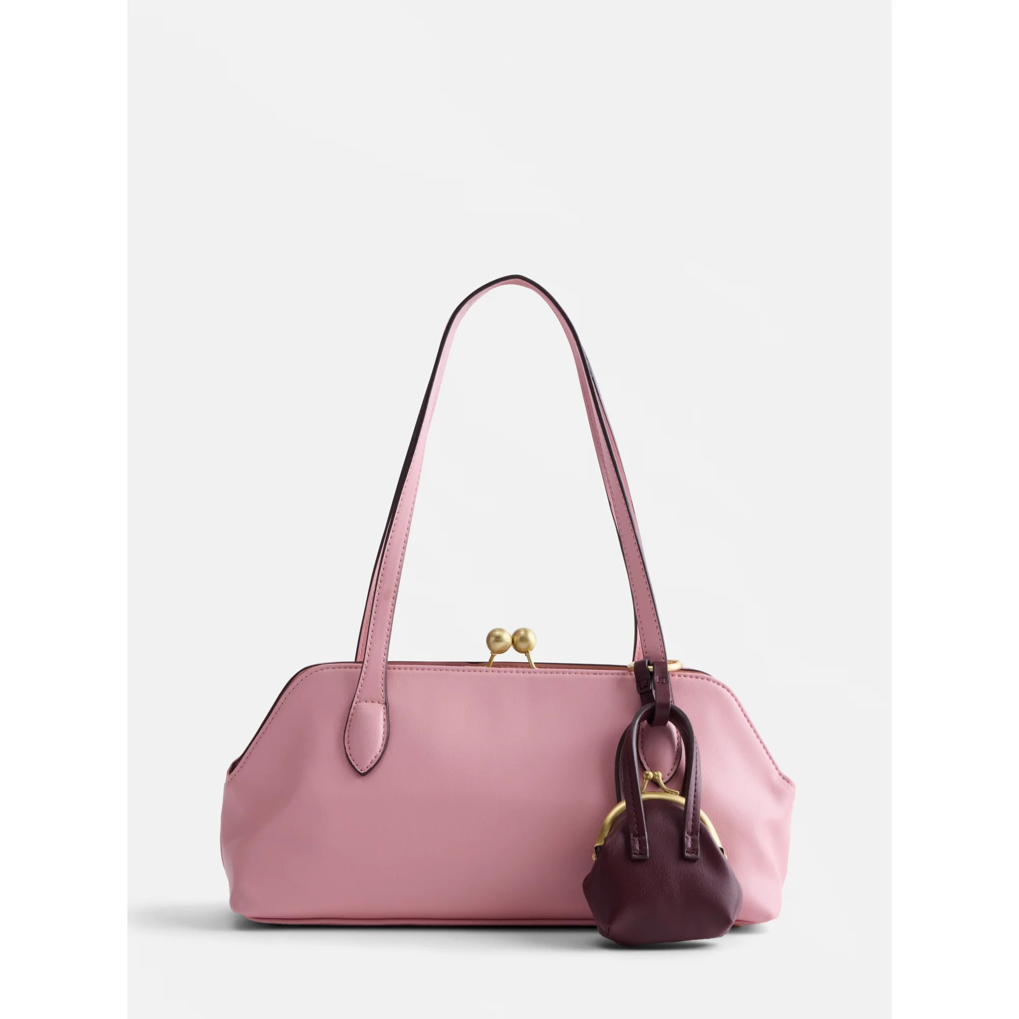Free Assembly Women's Faux Suede Shoulder Bag with Mini Bag Charm, Dusty Rose | Walmart (US)