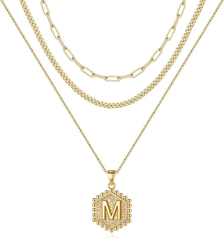 M MOOHAM Layered Initial Necklaces for Women, 14K Real Gold Plated Layered Necklaces for Women In... | Amazon (US)