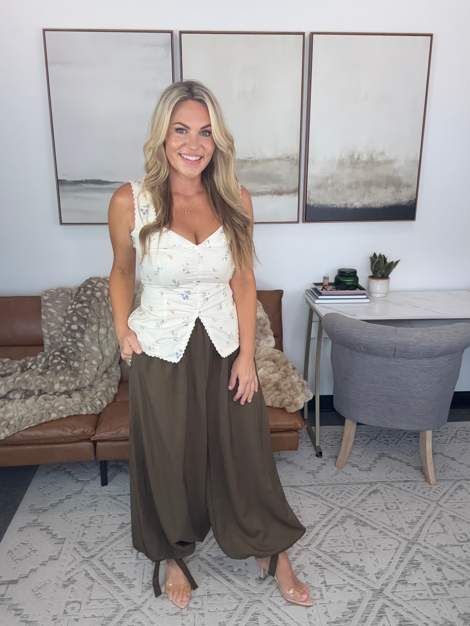 These flowy chocolate brown pants are such a good transitional piece when you’re ready for fall colors but the weather hasn’t caught up yet. I love them with a feminine floral top now, then with a lightweight sweater once temperatures cool down.

chocolate brown pants, flowy pants, floral top, transitional outfit, summer to fall style, early fall fashion, brown pants outfit, casual fall outfit, women’s fashion, fall color palette, AudrieDollins

#LTKootd #LTKOver40 #LTKSeasonal