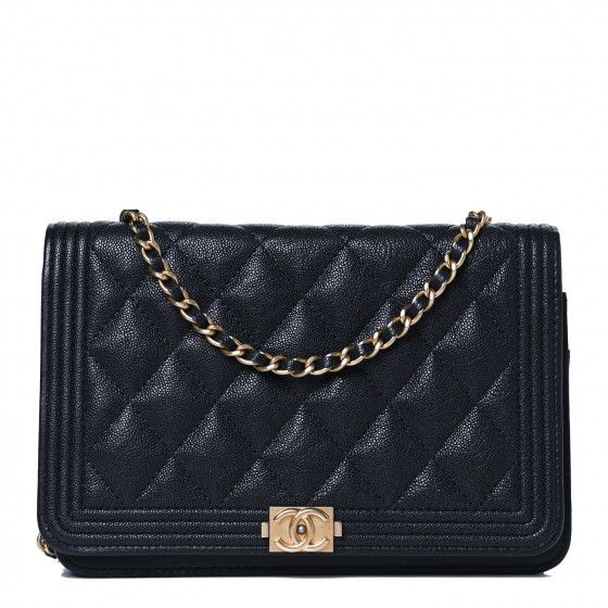 CHANEL Caviar Quilted Boy Wallet On Chain WOC Navy | Fashionphile