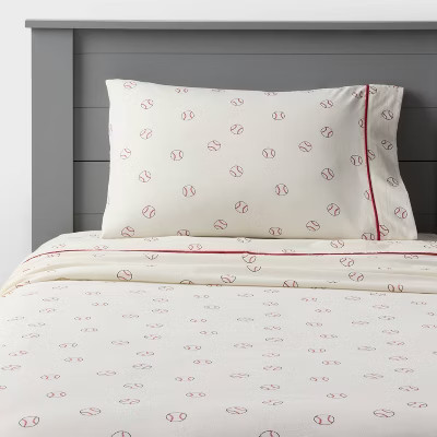 Queen Baseball Kids' Cotton Sheet Set - Pillowfort™ | Target