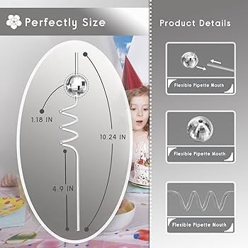 16PCS Disco Party Decorations, Mini Disco Ball Decor Reusable Straw, 70s Disco Ball Straws for Ba... | Amazon (US)