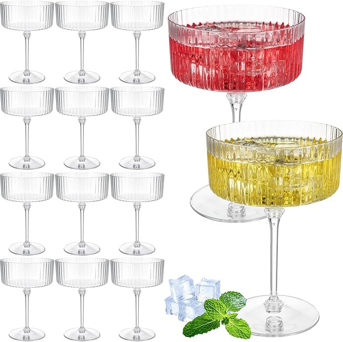 12 Pcs Ribbed Martini Glasses 10 oz Disposable Plastic Vintage Ribbed Coupe Glasses Cocktail Unbr... | Amazon (US)