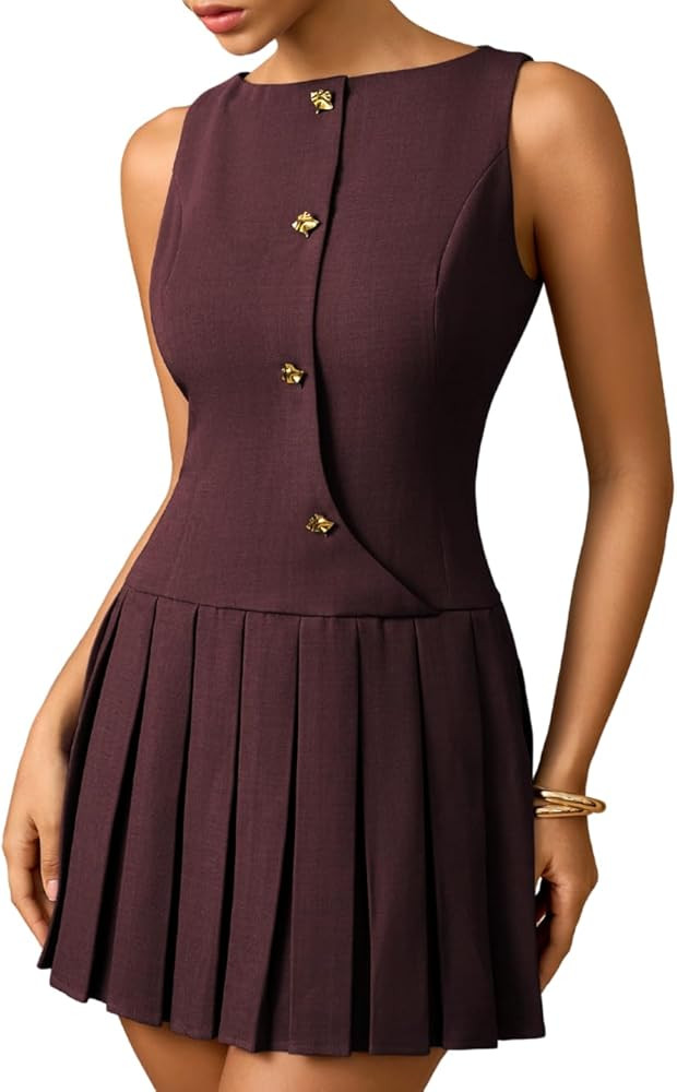 Kaei&Shi Pleated Formal Dress,Sleeveless Drop Waist Mini Dresses,Business Casual Outfits for Wome... | Amazon (US)