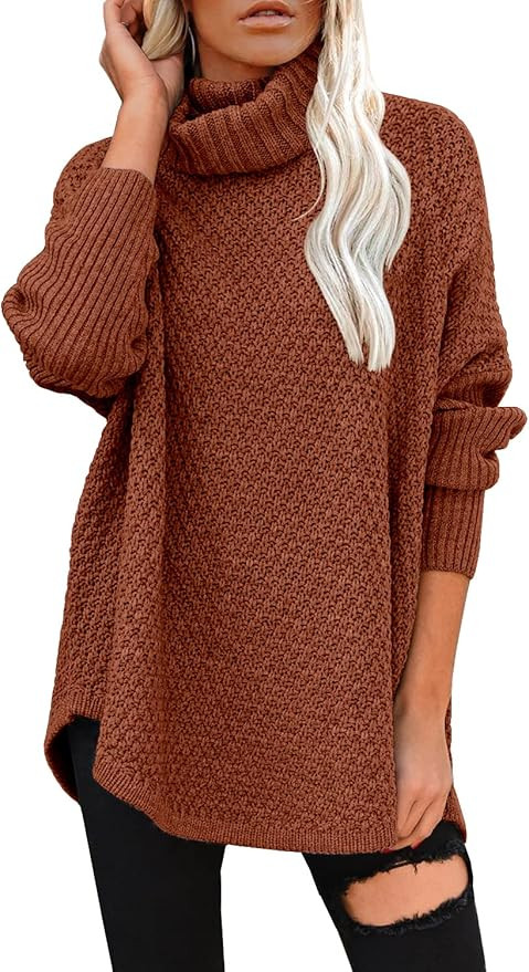 DOROSE Women's Oversized Turtleneck Long Sleeve Casual Pullover Knit Tunic Sweater | Amazon (US)