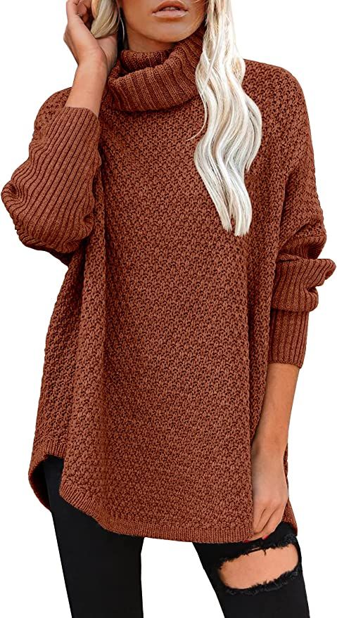 DOROSE Women's Oversized Turtleneck Long Sleeve Casual Pullover Knit Tunic Sweater | Amazon (US)