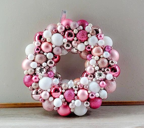 Christmas Wreath - Pink and White Ornament Wreath - Christmas Decor - Christmas Ornament Wreath -... | Etsy (US)