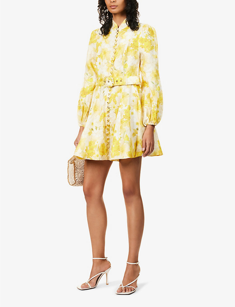 Wonderland puff-sleeve linen mini dress | Selfridges