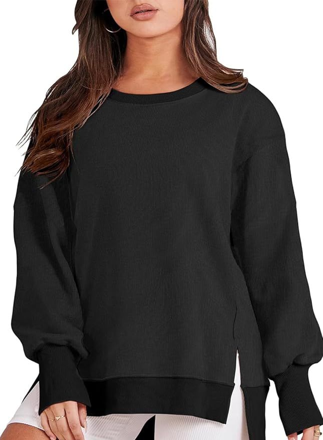 Eytino Women Plus Size Sweatshirt Crew Neck Long Sleeve Casual Slit Sloucthy Pullover Shirt Top F... | Amazon (US)