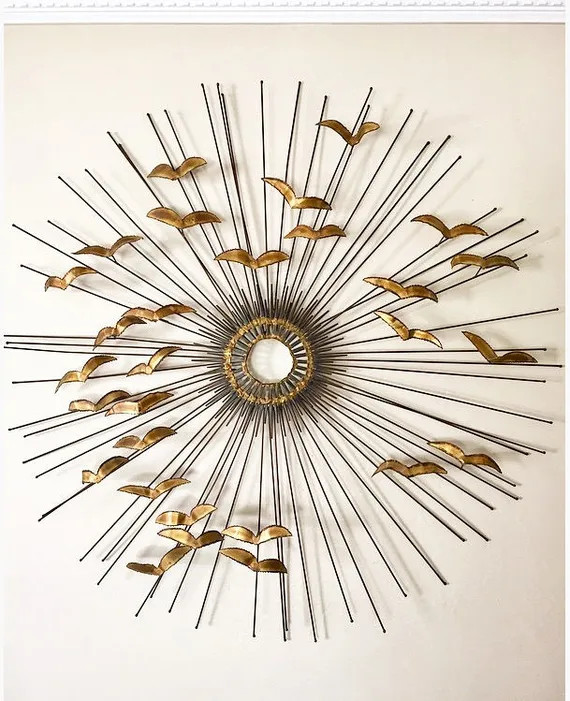 Brutalist Radial Sunburst "Birds in Flight" Metal Copper Wall Sculpture | Etsy (US)
