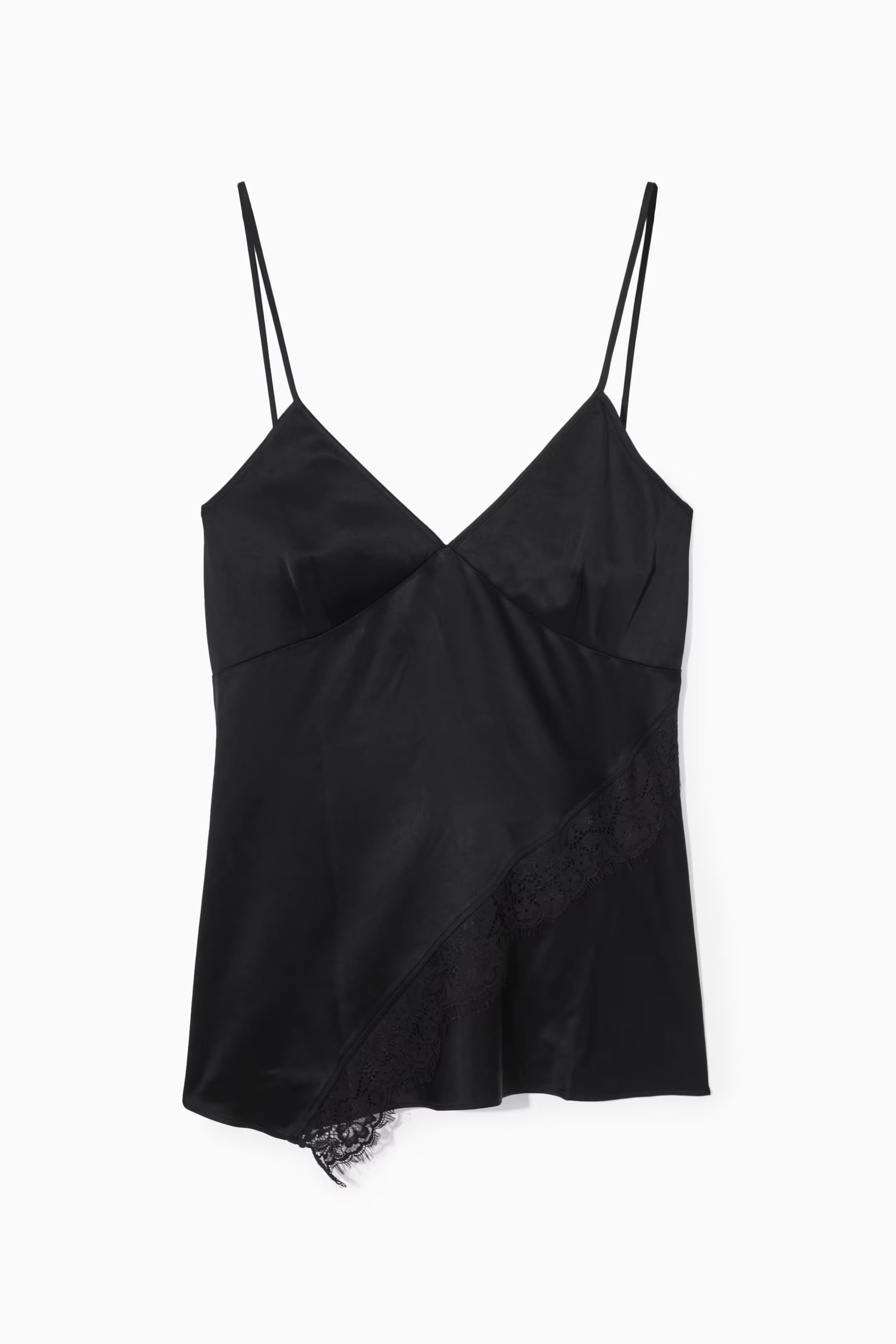 ASYMMETRIC LACE-TRIMMED SATIN CAMISOLE - BLACK | COS UK