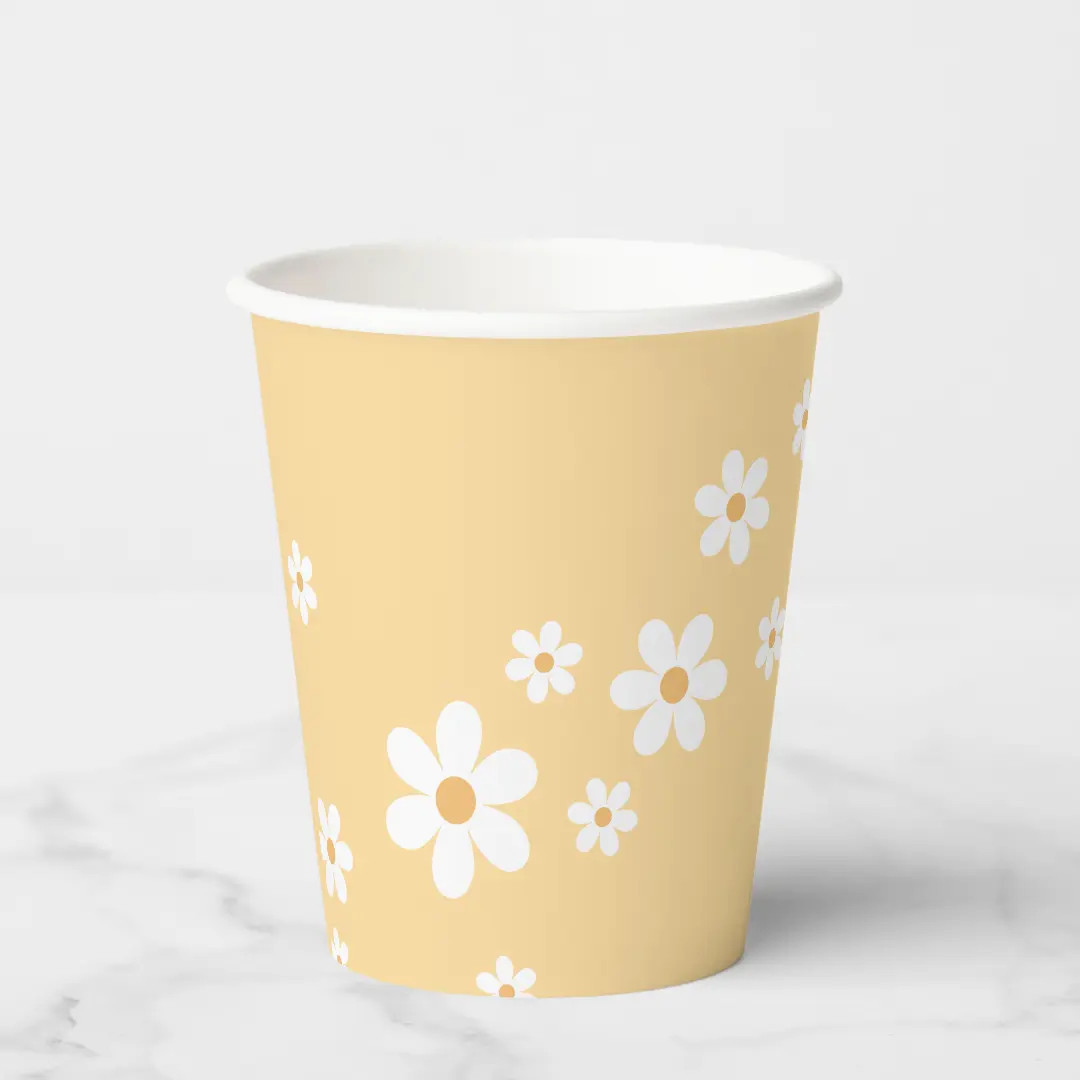 Retro Daisy yellow boho Baby Shower Paper Cups | Zazzle | Zazzle