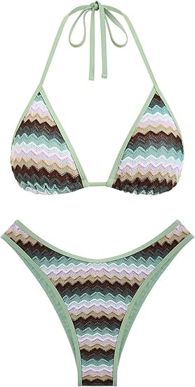 seamoly Women's Bikini Sets Halter Neck Crochet Colorblock Two Piece Swimsuits Open Back Sexy Hig... | Amazon (US)