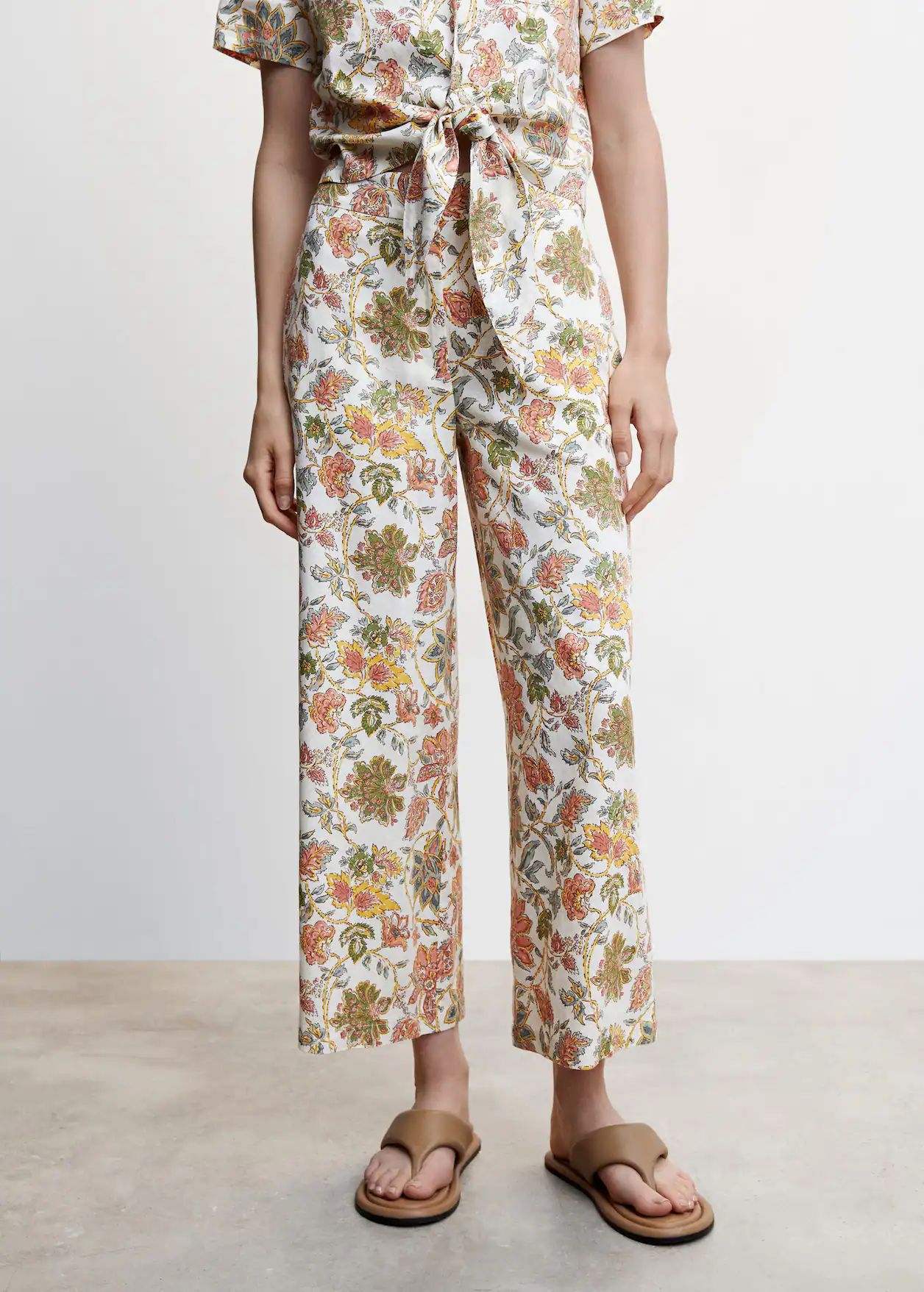 Linen floral culotte pants -  Women | Mango USA | MANGO (US)