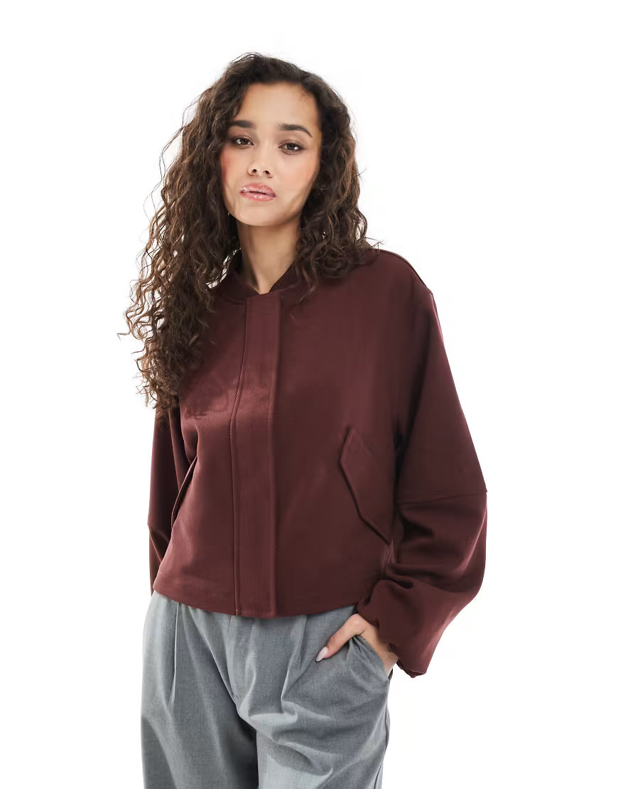 ASOS DESIGN tailored bomber jacket in burgundy-Neutral | ASOS (Global)