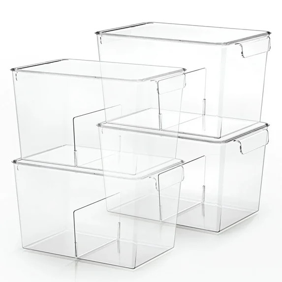 Stackable Clear Storage Bins with Lids, Large Plastic Storage Bins w Handle, Acrylic Pantry Organ...