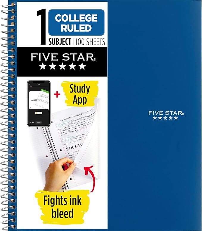 Five Star Spiral Notebook + Study App, 1 Subject, College Ruled Paper, 8-1/2" x 11", 100 Sheets, ... | Amazon (US)