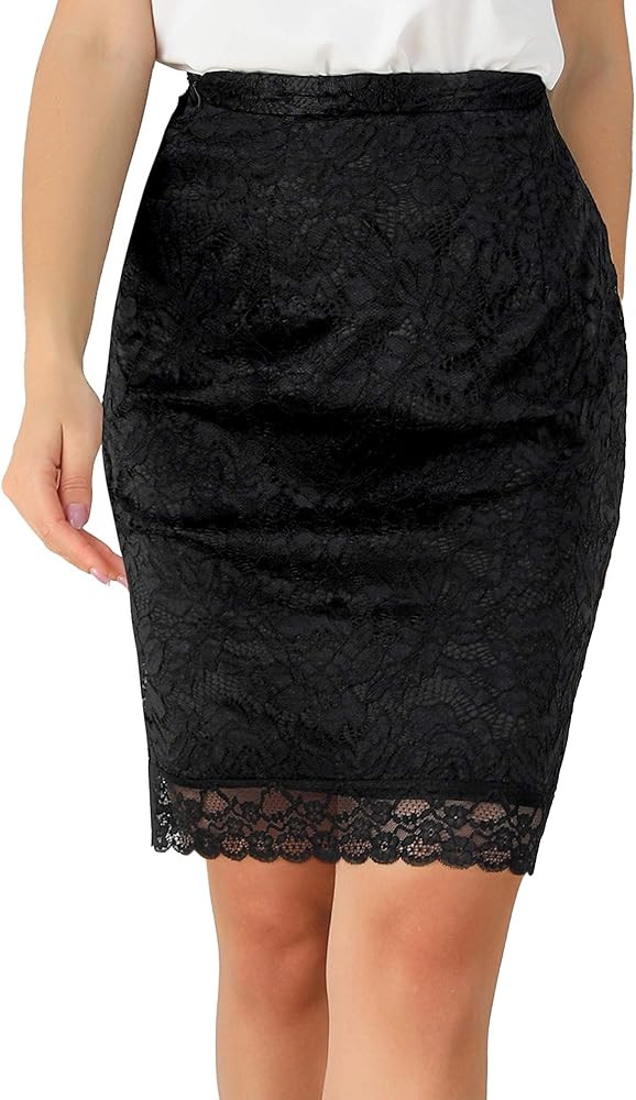Allegra K Women's Elegant Lace Skirts High Waisted Work Office Bodycon Pencil Skirt | Amazon (US)