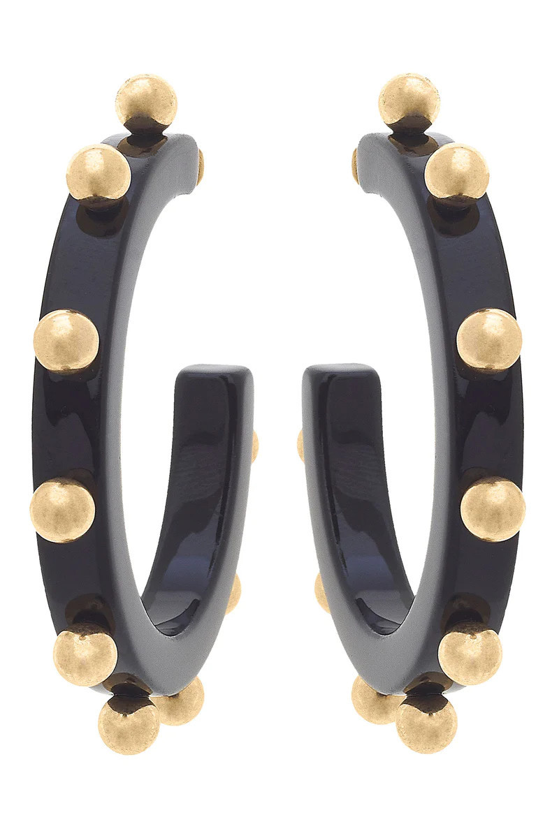 Kelley Studded Metal and Resin Hoop Earrings in Black | CANVAS