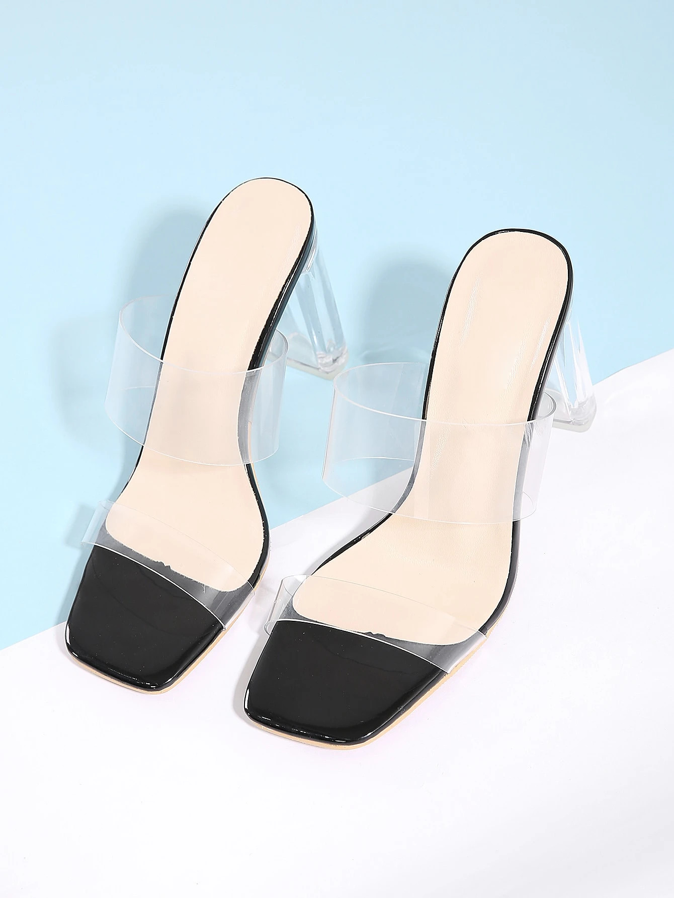 Clear Strap Chunky Heeled Mules | SHEIN