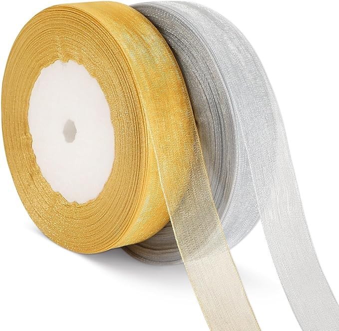 Christmas Ribbons, DECYOOL 2 Rolls 100 Yards Christmas Organza Ribbons 0.8 Inches Wide Holiday Fe... | Amazon (US)