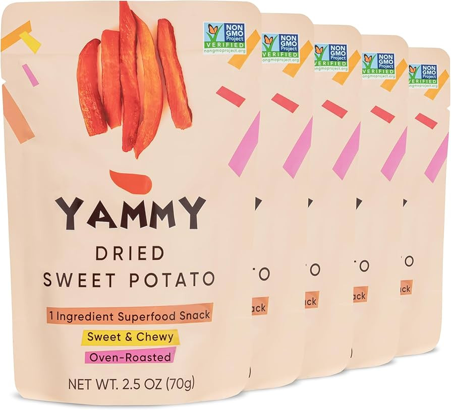 Yammy Dried Sweet Potato Sticks (Pack of 5), 1 Ingredient Superfood Snack, Healthy, 3g Protein, A... | Amazon (US)
