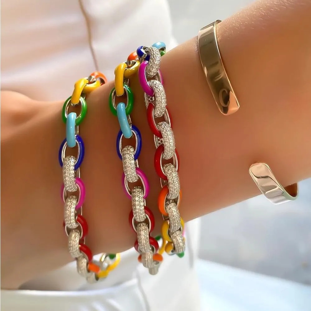 Save Big on Bulk Rolo Link Bracelet 2021 New Arrived Fashion Women Jewelry Micro Pave CZ Neon Ena... | DHGate