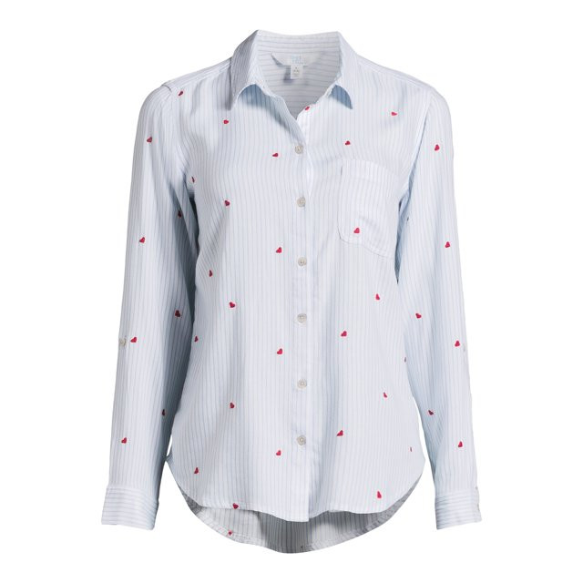Time and Tru Women's Button Front Soft Shirt with Long Sleeves, Sizes XS-XXXL | Walmart (US)
