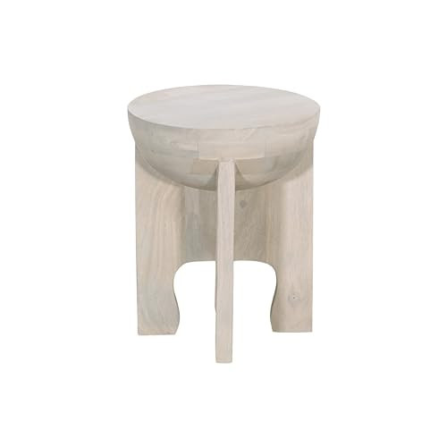 Tomas 20 Inch Side End Table, Mango Wood Drum Top, Classic Washed White | Amazon (US)