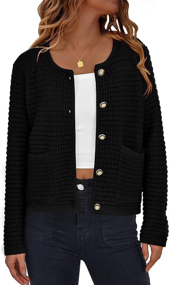 BTFBM Women Cropped Cardigan Sweaters Fall Fashion Button Down Long Sleeve Chunky Knit Open Front... | Amazon (US)
