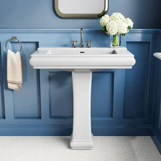 Hanikes 26 in. White Vitreous China Rectangular Pedestal Combo Bathroom Sink in White with 4 in. ... | The Home Depot