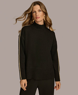 Donna Karan New York Women's Metallic Trim Mock-Neck Sweater - Macy's | Macy's
