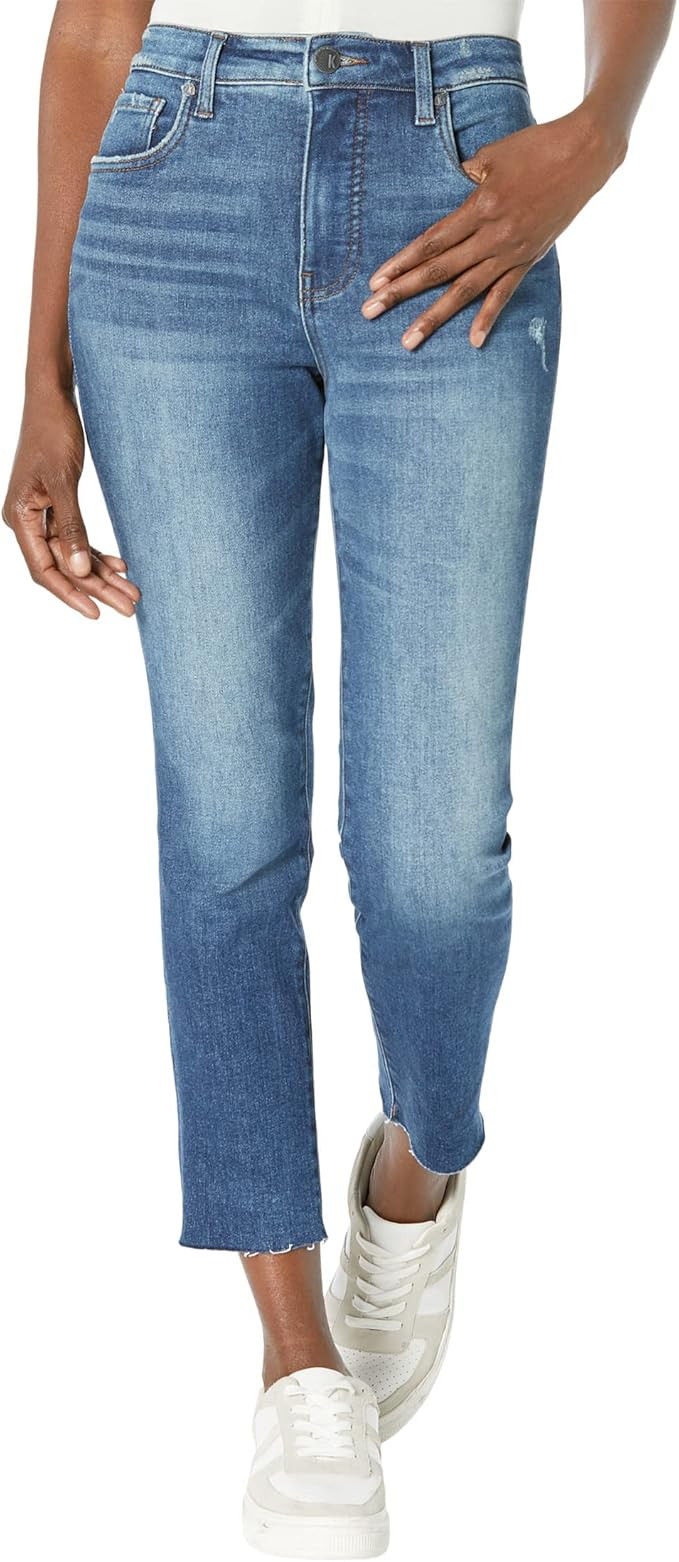 KUT from the Kloth Reese High-Rise Fab AB Ankle Straight Raw Hem in Relieve | Amazon (US)