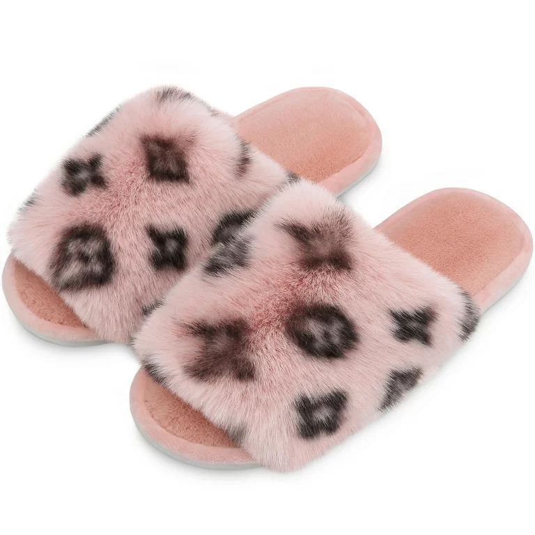 Bergman Kelly Women's Fuzzy Faux Fur Slide Slippers, Starlet Collection - Scuff Style (US Company... | Walmart (US)