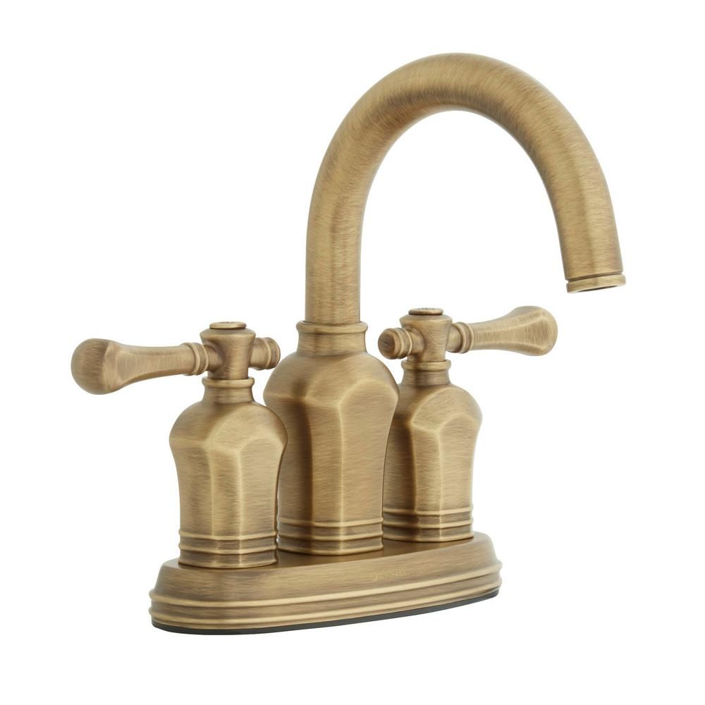 Glacier Bay Verdanza 4 in. Centerset 2-Handle High-Arc Bathroom Faucet in Antique Brass-HD67113W-... | The Home Depot