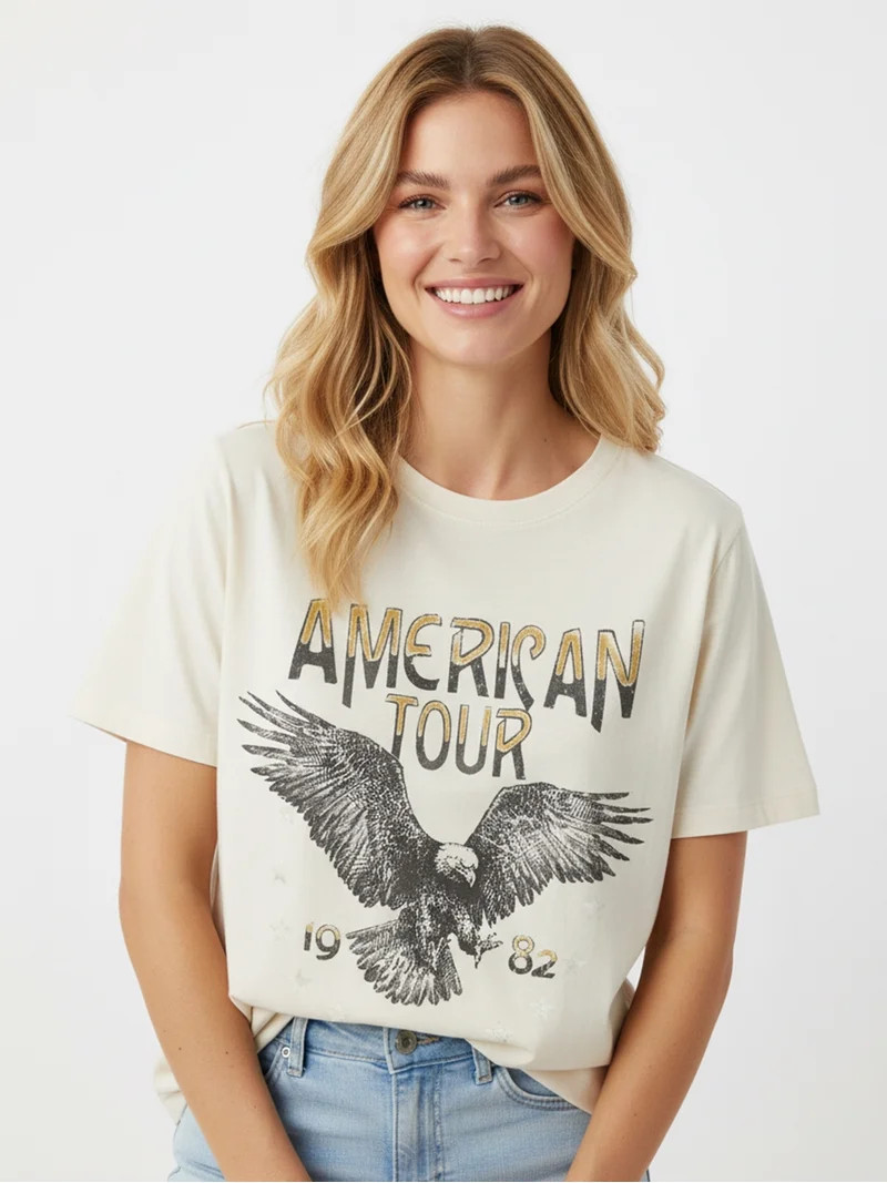 Women's Vintage Inspired Band Tour Graphic Tee with Short Sleeves, Sizes XXS-XXL | Walmart (US)