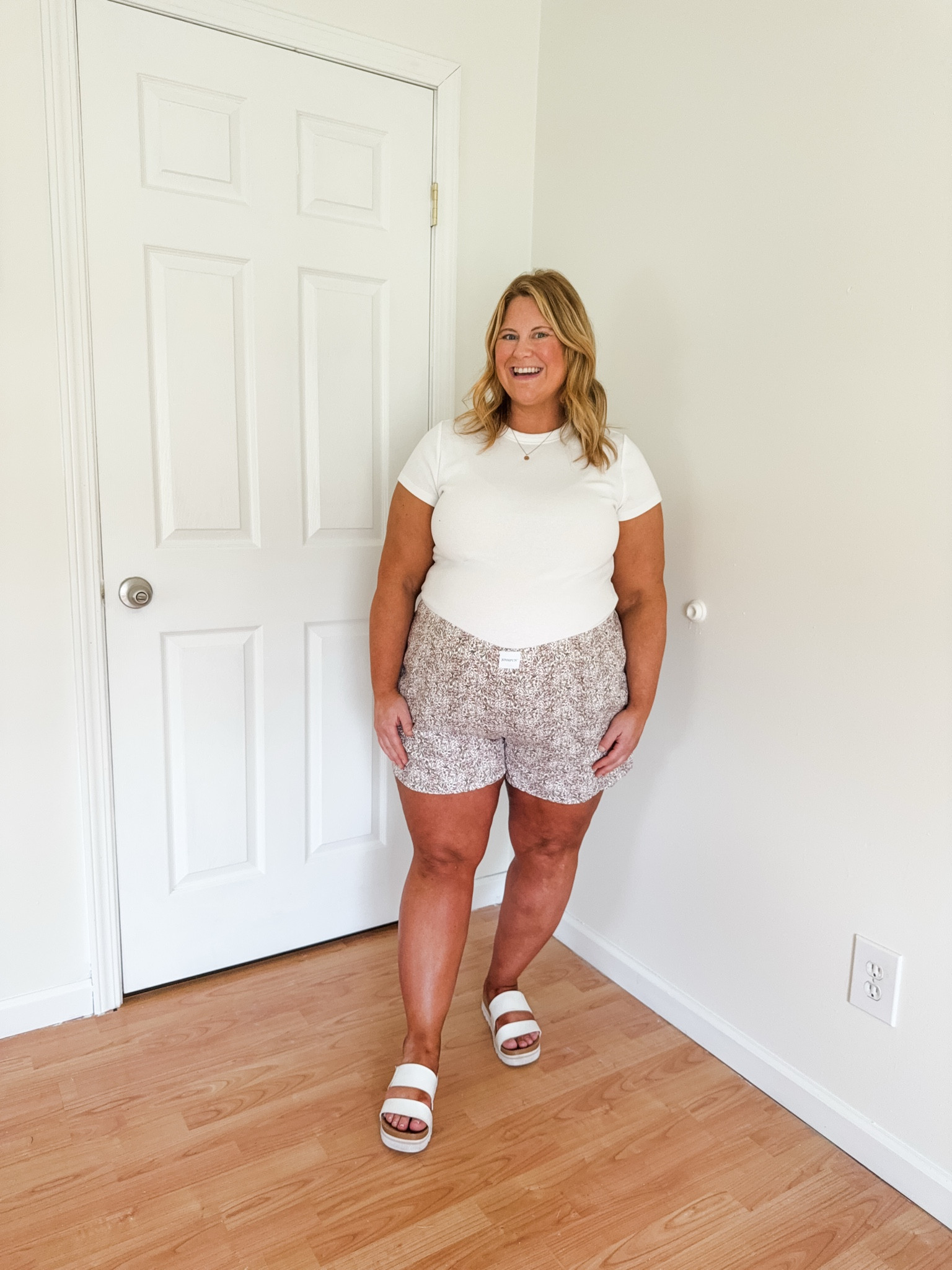 Wearing an XXL in my shorts.  Would do an XL if not pregnant.  Wearing an XL in my tee.

#LTKBump #LTKMidsize #LTKSaleAlert