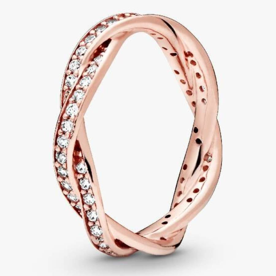 Pandora Sparkling 14K Rose Gold-Plated Twisted Lines Ring, Size 50 | Jomashop.com & JomaDeals.com