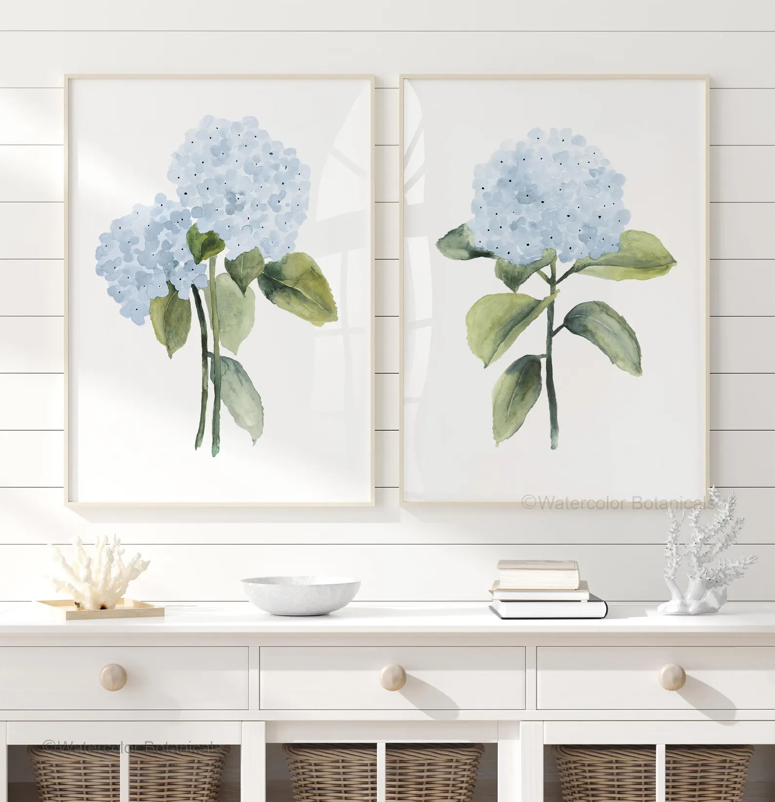 Abstract Blue Hydrangea Floral Prints – Watercolor Chinoiserie & Coastal Grandmillennial Wall A... | Etsy (US)