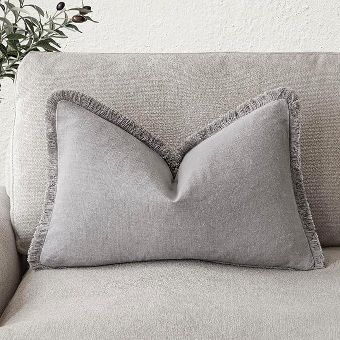 Foindtower Decorative Linen Fringe Lumbar Throw Pillow Covers Cozy Boho Farmhouse Cushion Cover w... | Amazon (US)