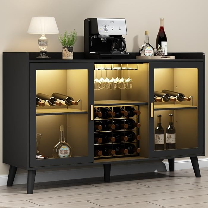 Loomie Wine Bar Cabinet with LED Light, Home Coffee Cabinet with Wine Rack and Glass Holder, Kitc... | Amazon (US)
