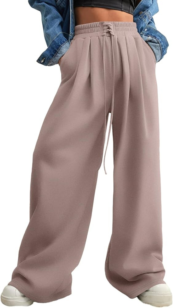 Aleumdr Wide Leg Sweatpants for Women 2024 Trendy Fashion High Waisted Drawstring Loose Long Pant... | Amazon (US)
