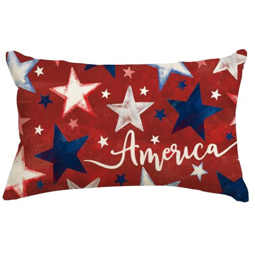 RABUSOFA 4th of July Patriotic Memorial Day Throw Pillow Covers 12x20 Red White and Blue Star Independence Day Cushion Case,America Outdoor Lumbar Decoration for Home Couch(2red-12) (red) | Amazon (US)