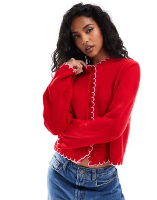 ASOS DESIGN blanket stitch cardigan in red | ASOS (Global)