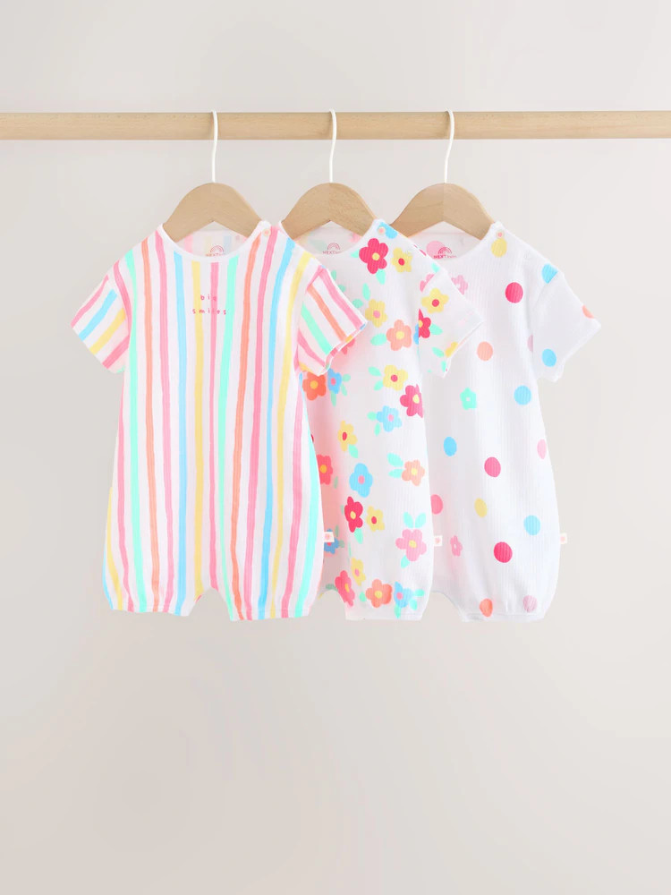 Multi Bright All-Over Printed Jersey Baby Rompers 3 Pack | Next US
