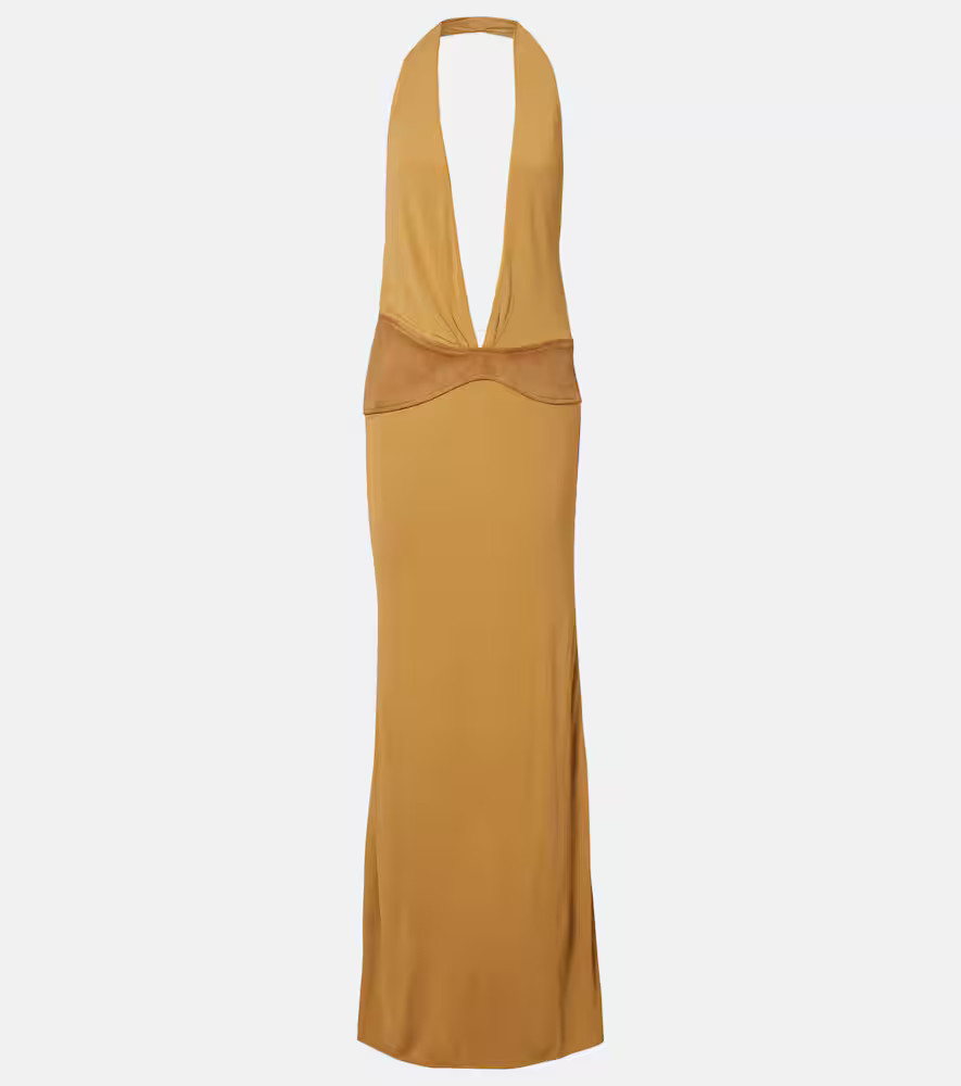 Christopher Esber Suede-trimmed jersey gown | Mytheresa (US/CA)